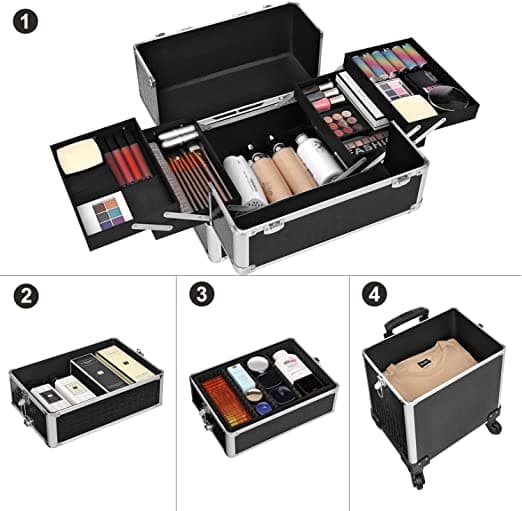 Skønhedstaske - Indkøbskurv Kosmetiske Hoes - Aluminium Makeup Taske - Beauty Case - Sort