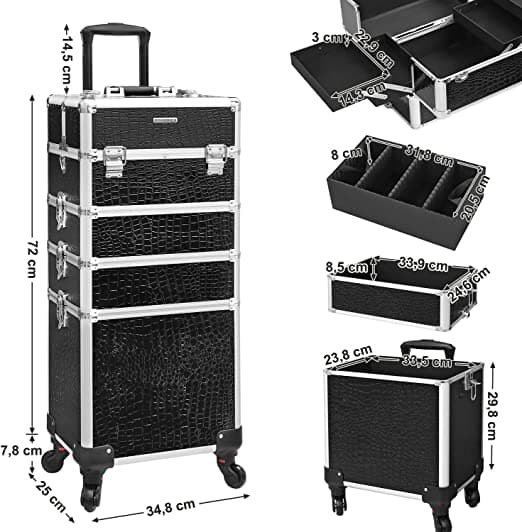Skønhedstaske - Indkøbskurv Kosmetiske Hoes - Aluminium Makeup Taske - Beauty Case - Sort