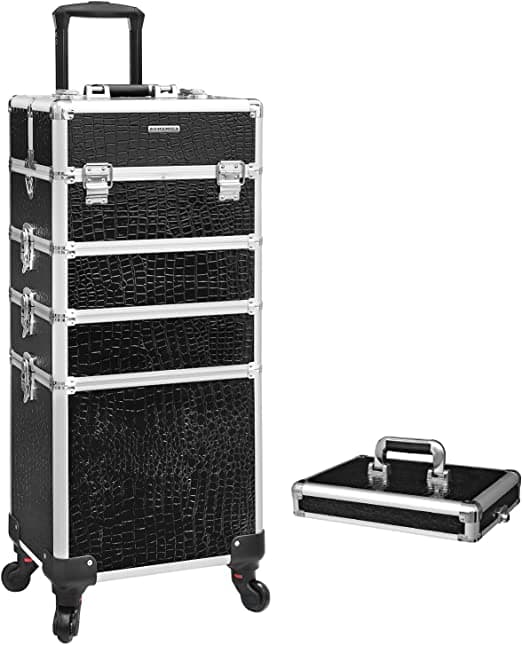 Skönhetsfall - Trolley Cosmetic Hoes - Aluminium Makeup Cover - Beauty Case - Black