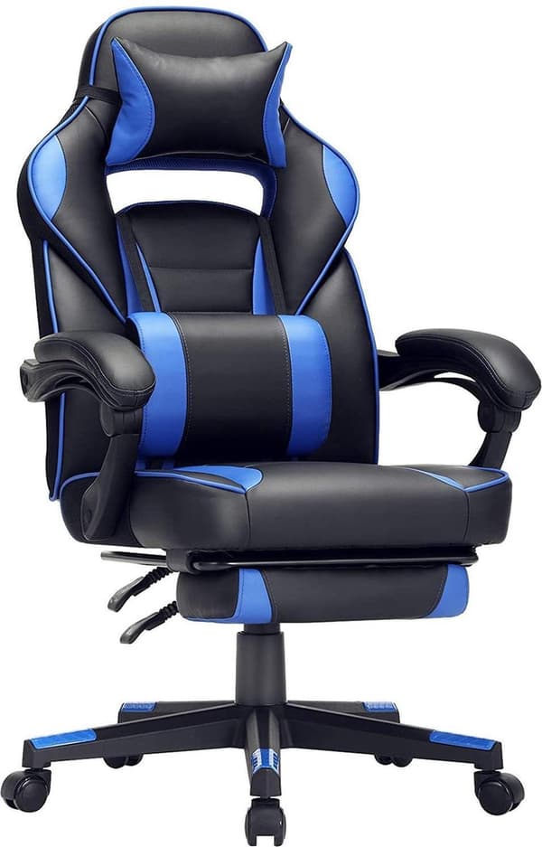 Spilstol med fodstøtte - Ergonomisk kontorstol - Racingstol - Gamingstol - Med ryg og pude