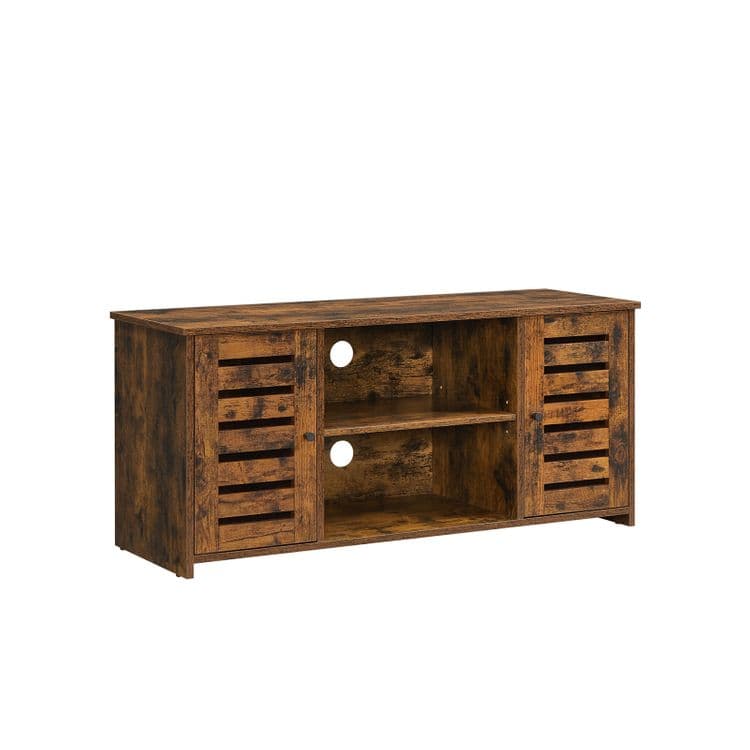 TV -hylla - TV -möbler - med Louvre -dörrar - Öppna fack - 2 kabelhål - Justerbara hyllor