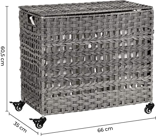 Vasketøjskurv Handwave - Polyrattan vasketøjskurv - med 3 rum - låg og håndtag