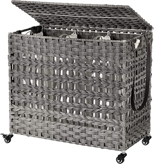 Vasketøjskurv Handwave - Polyrattan vasketøjskurv - med 3 rum - låg og håndtag