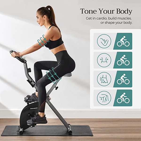 Träningscykel - Fitness Bike - Foldbar Fitness Bike - 8 Magnetiska motståndsinställningar - med golvmatta - Hjärtfrekvensmonitor
