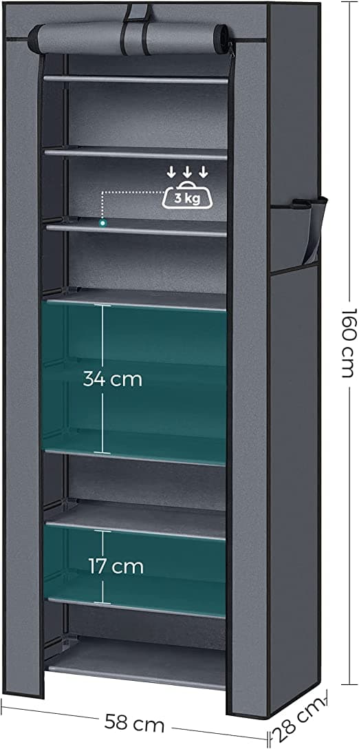 Kenkäteline 10 tasolla - kenkäkaappi - noin 27 kenkäparille - 160 x 58 x 28 cm