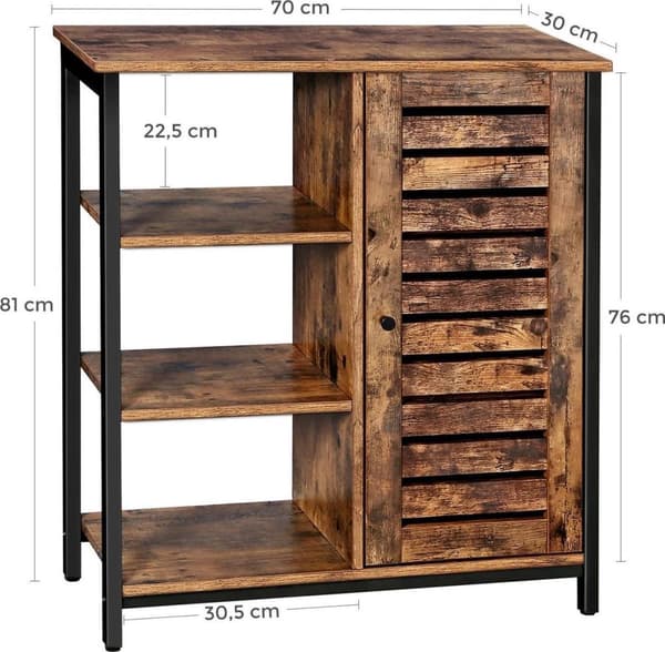 Teollinen senkki - 3 avointa telinettä ja säleovi - olohuoneen kaappi - vintage ruskea