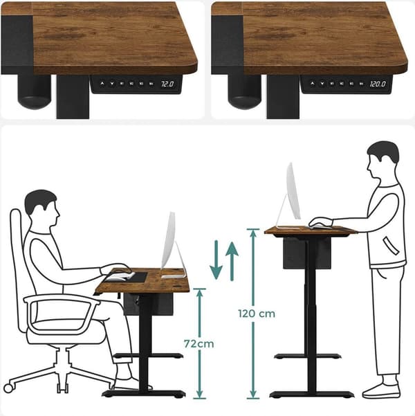 Sit Stand Desk - Electric - Tabell - Höjd och längd Justerbar - Med minnesposition - Work Agency - GameBureau - Vintage Brown