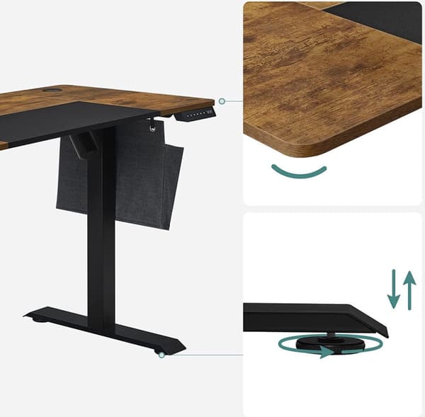 Sit Stand Desk - Electric - Tabell - Höjd och längd Justerbar - Med minnesposition - Work Agency - GameBureau - Vintage Brown