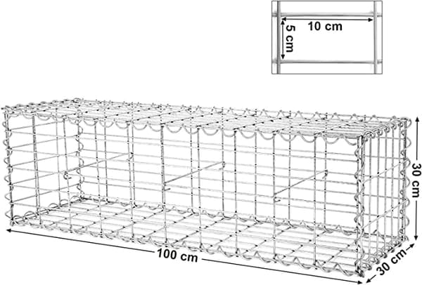 Gabion - Schans Basket - til støtte for vægge, havehegn - 100 x 30 x 30 cm