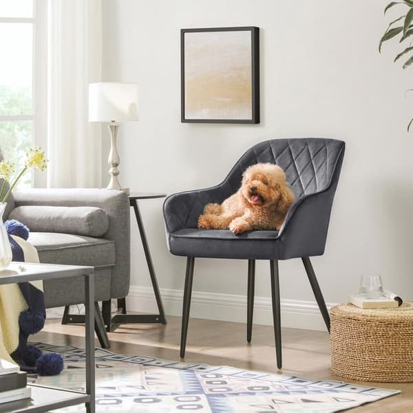 Eetkamerstoel - Fauteuil - gestoffeerde stoel - met armleuningen - zitbreedte 49 cm - metalen poten - fluwelen hoes
