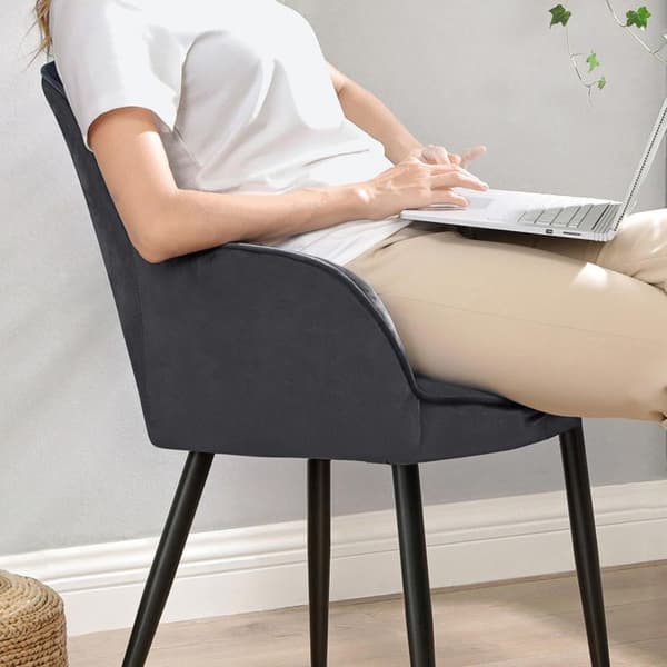 Eetkamerstoel - Fauteuil - gestoffeerde stoel - met armleuningen - zitbreedte 49 cm - metalen poten - fluwelen hoes