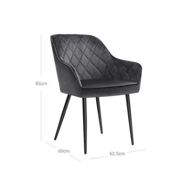 Eetkamerstoel - Fauteuil - gestoffeerde stoel - met armleuningen - zitbreedte 49 cm - metalen poten - fluwelen hoes