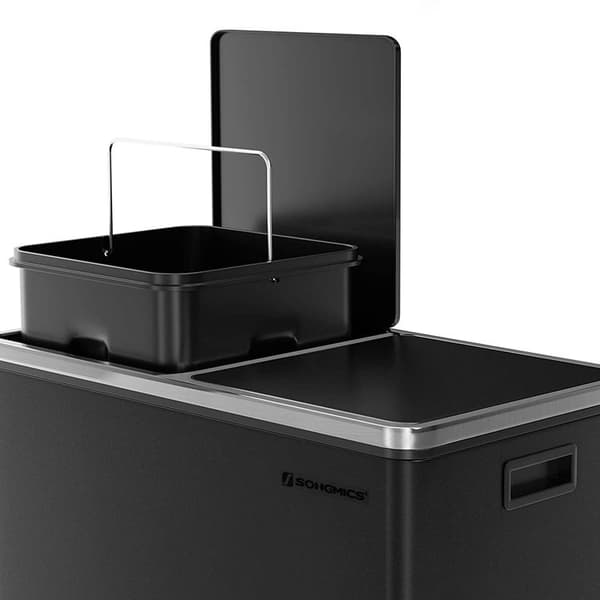 Avfallsfack med 2 fack - 2 x 30 l -Waste -bricka - Metallpedal Bin - Plast innerskål - med vikningslock och handtag - mjukt nära