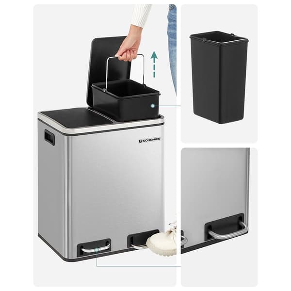 30 l - skraldespand - affaldsseparation - affaldsseparationssystemer - med 2 indre spande - pedalspand