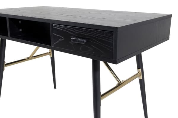 GoldDesk skrivebord med hylde og skuffe 110x60 cm sort.