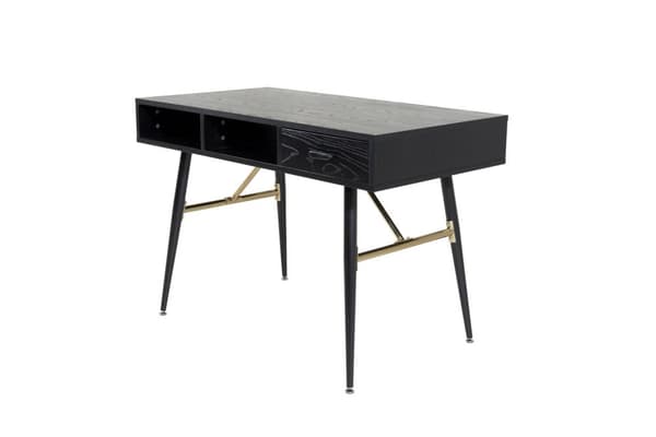 GoldDesk skrivebord med hylde og skuffe 110x60 cm sort.