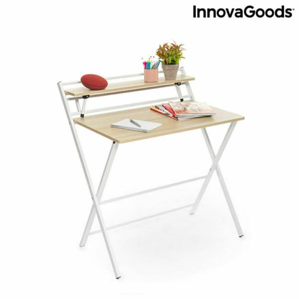 BEGAGNAD Hopfällbart skrivbord med hylla InnovaGoods Tablezy Trä (Renoverade B)