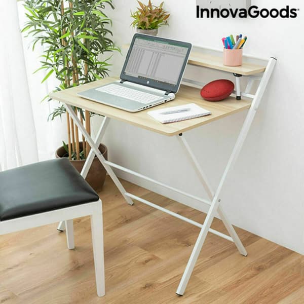 BEGAGNAD Hopfällbart skrivbord med hylla InnovaGoods Tablezy Trä (Renoverade B)