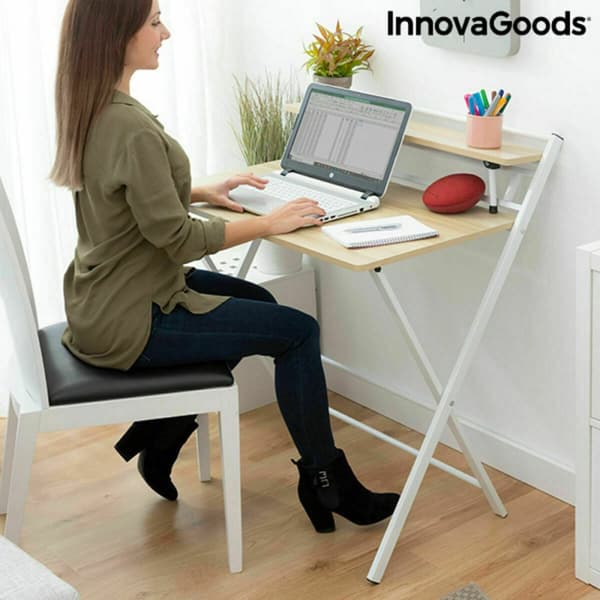BEGAGNAD Hopfällbart skrivbord med hylla InnovaGoods Tablezy Trä (Renoverade B)