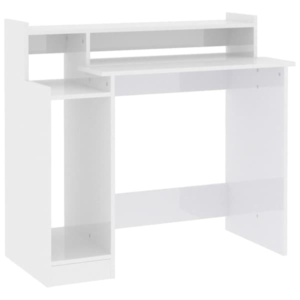 vidaXL Skrivbord med LED högglans vit 97x45x90 cm konstruerat trä