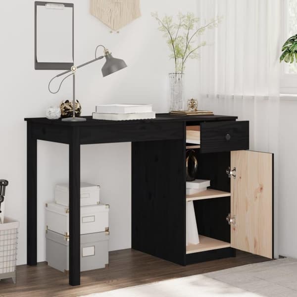 vidaXL Skrivebord svart 100x50x75 cm heltre furu