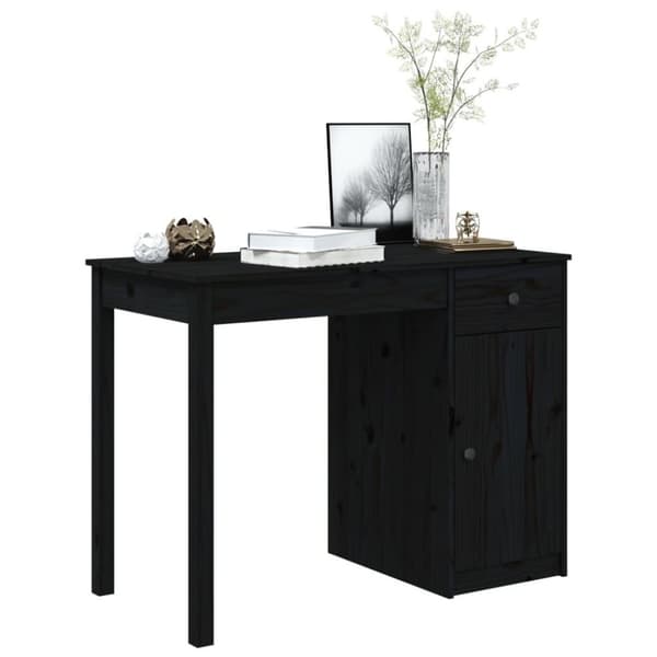 vidaXL Skrivebord svart 100x50x75 cm heltre furu
