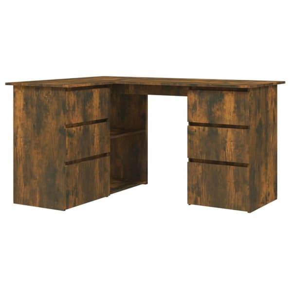 vidaXL Hjørnepult røkt eik 145x100x76 cm konstruert tre