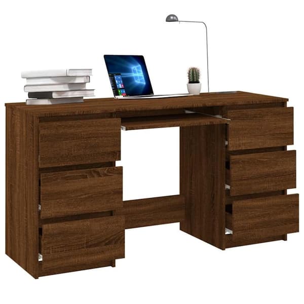 vidaXL Skrivebord brun eik 140x50x77 cm konstruert tre