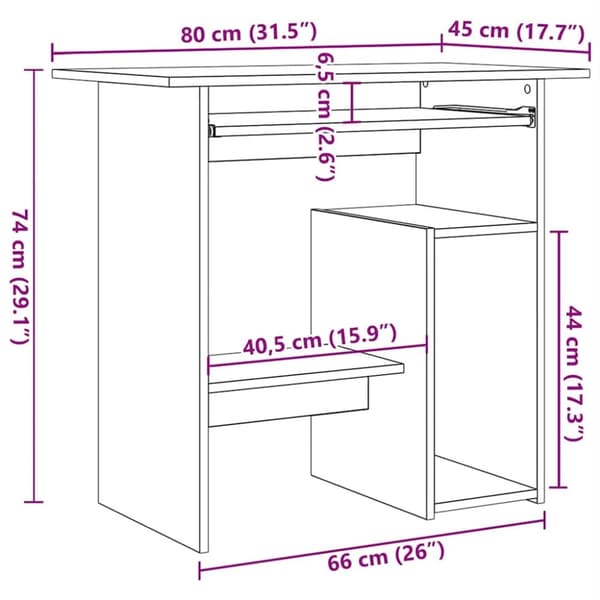 vidaXL Skrivbord rökfärgad ek 80x45x74 cm konstruerat trä