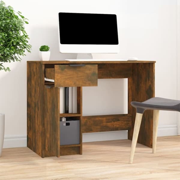 vidaXL Skrivebord røkt eik 100x50x75 cm konstruert tre