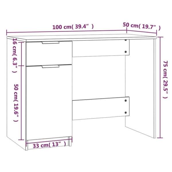 vidaXL Skrivbord brun ek 100x50x75 cm konstruerat trä