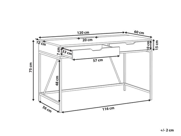 Hjem Skrivebord Svart Treplate Metallunderstell 2 skuffer Lyst tre 120 x 60 cm Minimalistisk Design