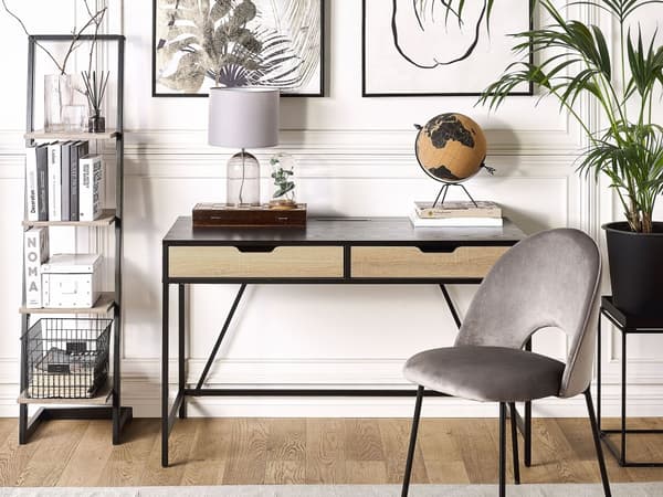 Hjem Skrivebord Svart Treplate Metallunderstell 2 skuffer Lyst tre 120 x 60 cm Minimalistisk Design