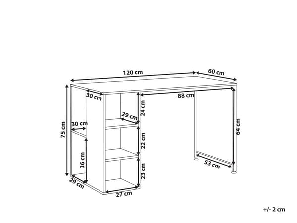 Hjem Skrivebord Mørk Treplate Svart Metallben i Stål Hvite Hyller Oppbevaring 120 x 60 cm