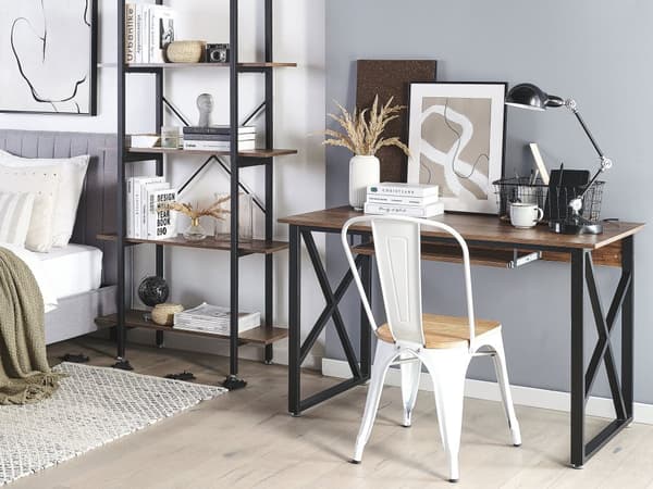 Skrivebord Mørkt tre Svart metall 120 x 60 cm Uttrekkbart tastaturbrett Industrielt design Moderne Hjemmekontor