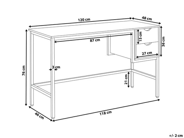 Skrivebord i Mørkt Tre og Svart 120 x 48 cm 2 Skuffer Industriell Stil