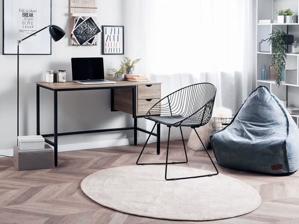 Skrivebord i Mørkt Tre og Svart 120 x 48 cm 2 Skuffer Industriell Stil