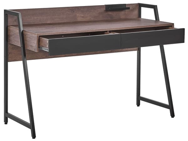 Skrivebord Mørkt tre 120 x 50 cm Svart metallramme 2 skuffer Moderne design Oppbevaring Hjemmekontor Kontor