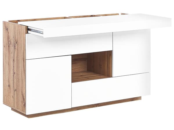 Skjenk skrivebord hvit lyst tre MDF 2 i 1 med hyller og skuffer skap oppbevaring