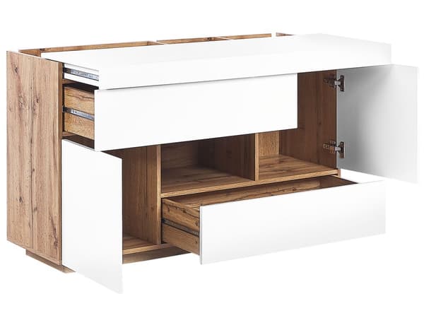 Skjenk skrivebord hvit lyst tre MDF 2 i 1 med hyller og skuffer skap oppbevaring