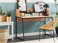 Miniatyrbilde 2 av 7: Skrivebord til hjemmekontor lyst tre med topp av svart konstruert tre 120 x 59 cm med stålhylle