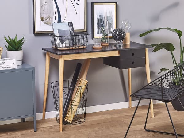 Hjemmekontor Skrivebord Svart Lyst Tre MDF Tre 106 x 48 cm Skuff Retro