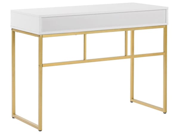 Skrivebord Hvit Gull Metall 100 x 50 cm 2 skuffer Oppbevaring Konsollbord Hjemmekontor Stue Glamour