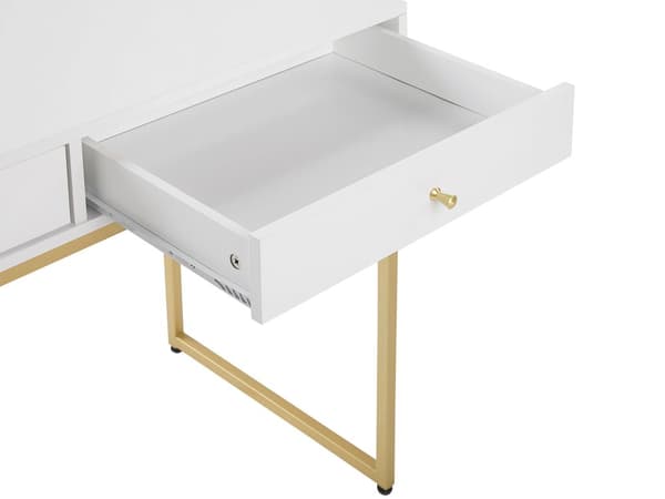 Skrivebord Hvit Gull Metall 100 x 50 cm 2 skuffer Oppbevaring Konsollbord Hjemmekontor Stue Glamour