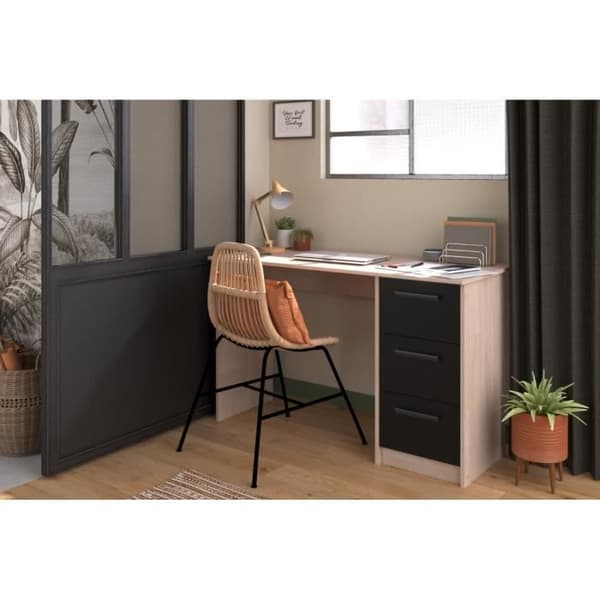 Parisot Right Office 3 -lådor - Brooklyn Chene Decor - L 121,4 x D 55 x H 74,5 cm - Essential