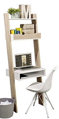 Rootz- Ladder Shelf Wall Shelf Storage Display Shelving Unit with Drawer & Desk Workstation
