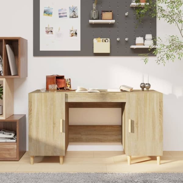 vidaXL skrivebord 140x50x75 cm konstrueret træ sonoma-eg