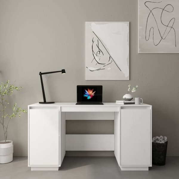 vidaXL Työpöytä valkoinen 140x50x75 cm täysi mänty