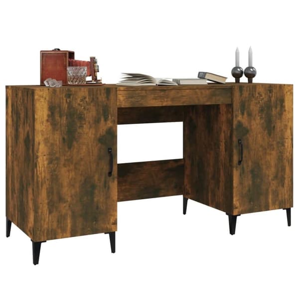 vidaXL skrivebord 140x50x75 cm konstrueret træ røget egetræsfarve