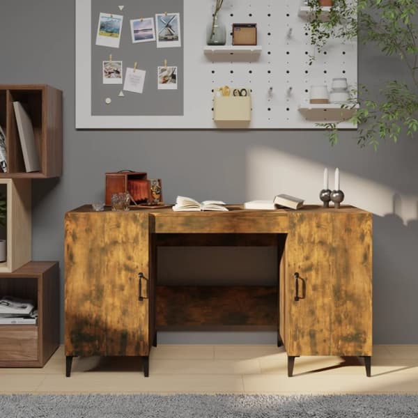 vidaXL skrivebord 140x50x75 cm konstrueret træ røget egetræsfarve